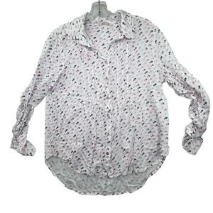Heart Print Womens Size Medium Pleated‎ Roll Cuff Button Up Shirt